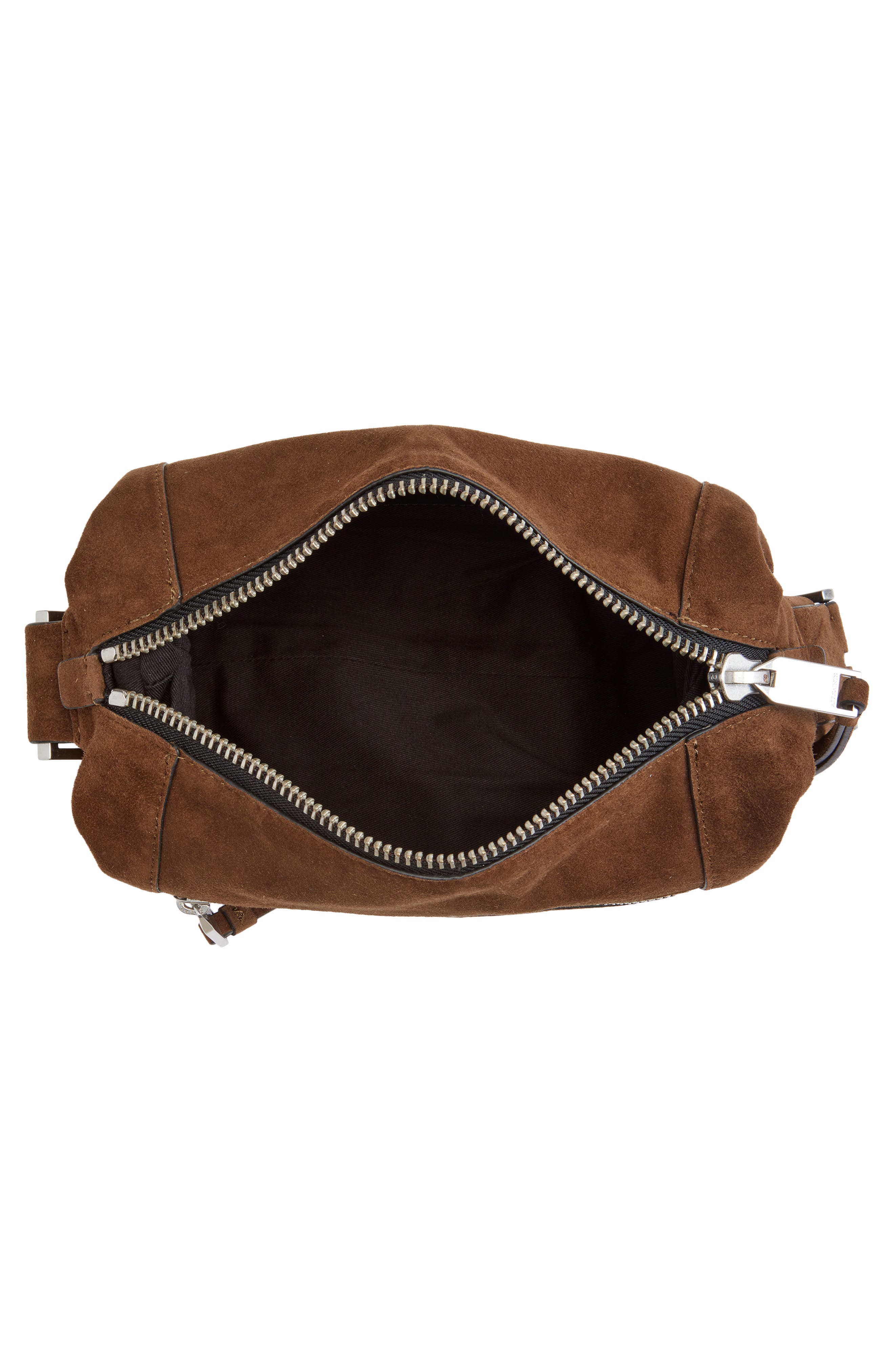 AllSaints Mini Vega Suede Shoulder Bag, Alternate, color, Fango Brown
