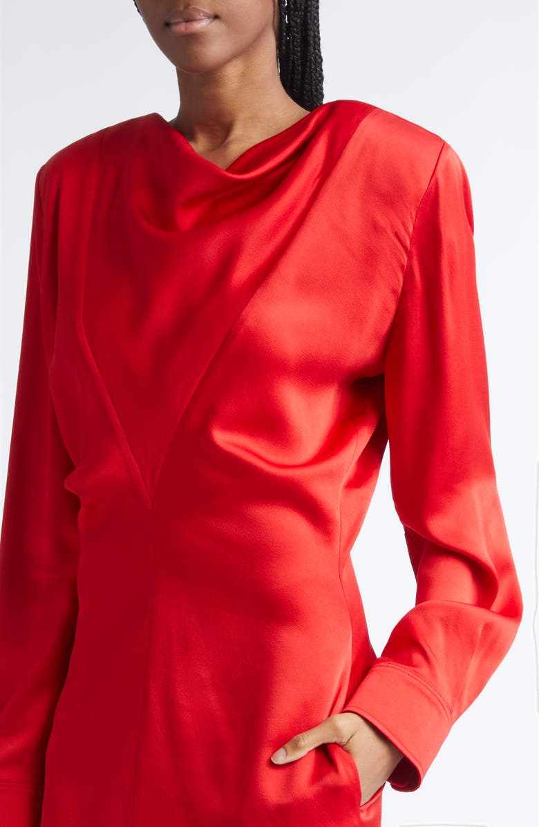 Stella McCartney Long Sleeve Satin Dress, Alternate, color, Lipstick Red