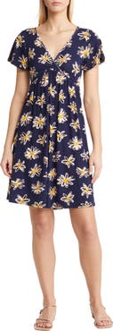Loveappella Floral Tie Back Surplice V-Neck Knit Minidress