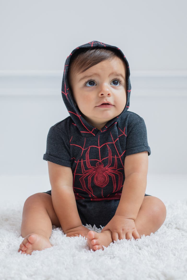 Spider-Verse Miles Morales Cosplay Hooded Romper, Alternate, color, Miles Morales Charcoal