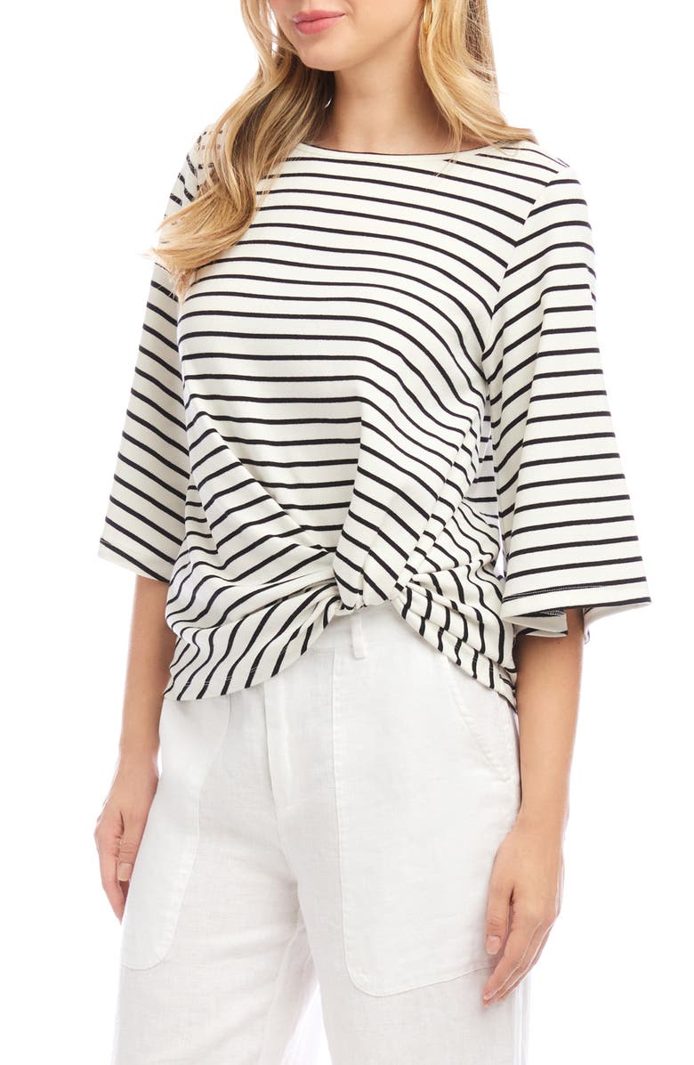 Karen Kane Stripe Pick-Up Hem Top, Alternate, color, White W/ Black