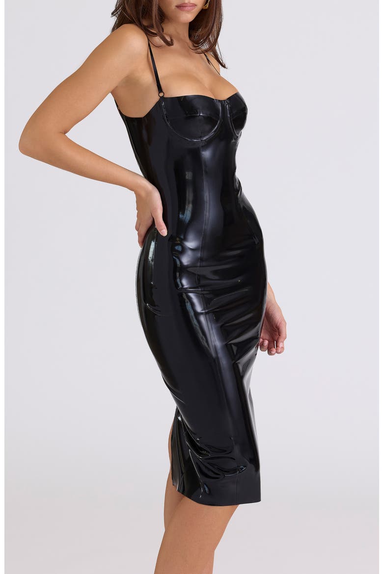 Noella Latex Midi Dress, Alternate, color, BLACK