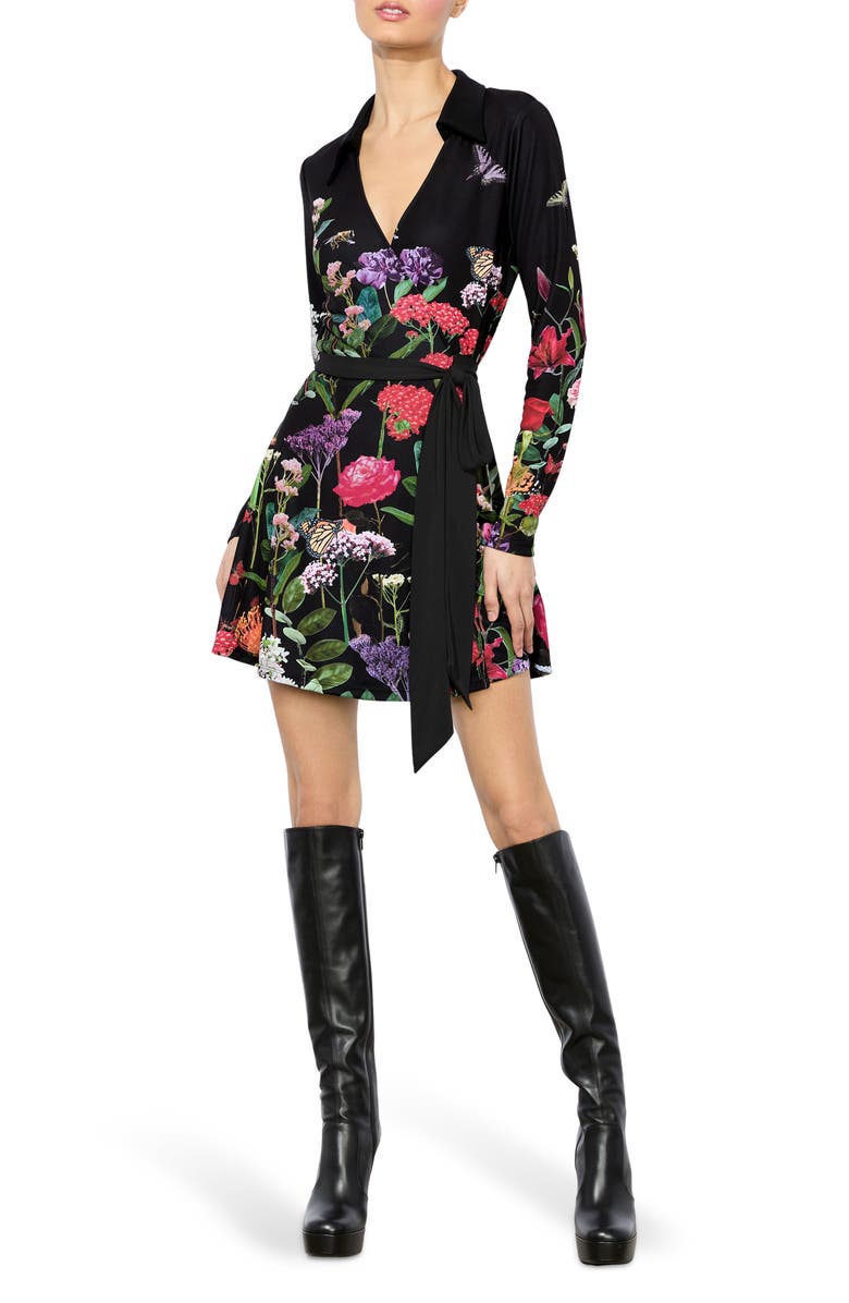 Millicent Print Long Sleeve Matte Jersey Wrap Minidress