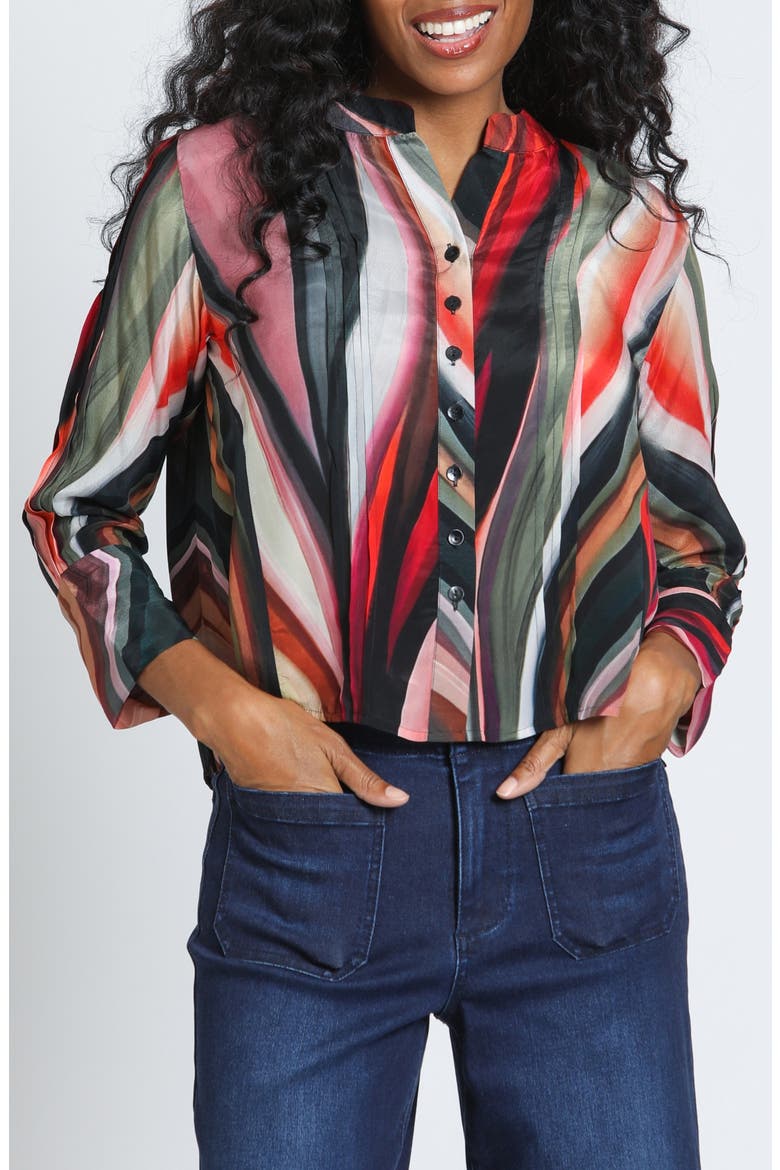 Pleated Long Sleeve Shirt, Main, color, SUNSET EMBER/SAGE