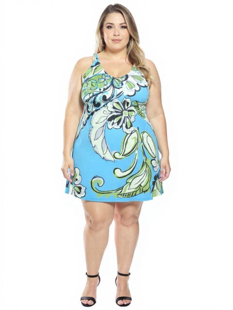 Plus Size Paisley Knee Length Paisley Sleeveless Keyhole Dress