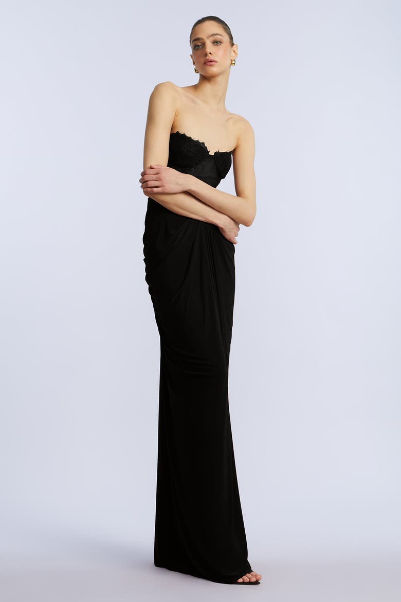 Lace & Jersey Gown, Alternate, color, Black