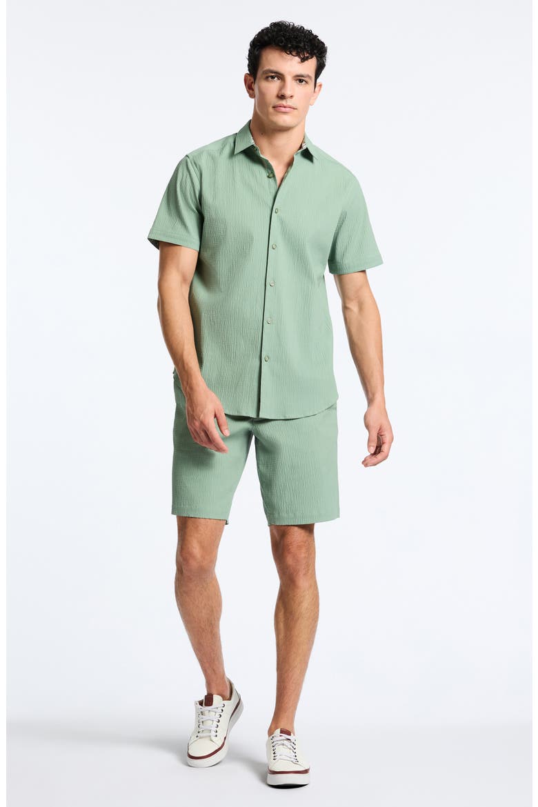 Thresher Classic Fit Solid Short Sleeve Cotton Seersucker Button-Up Shirt, Alternate, color, OLIVE