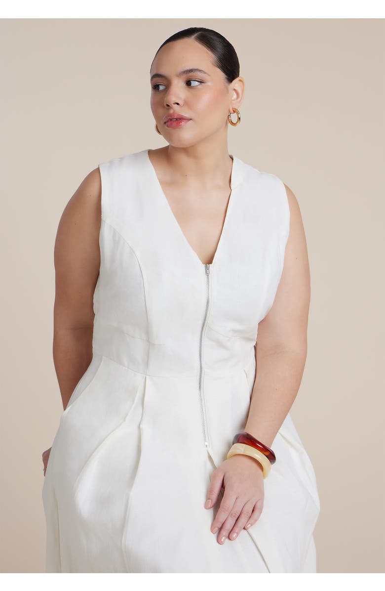 ELOQUII Zipper Detail Linen Maxi Dress, Alternate, color, Coconut Milk