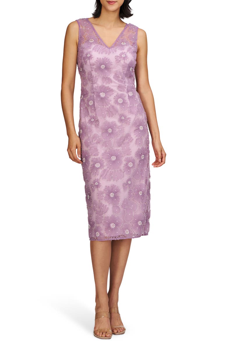 JS Collections Beaded Floral Appliqué Cocktail Sheath Dress, Main, color, 