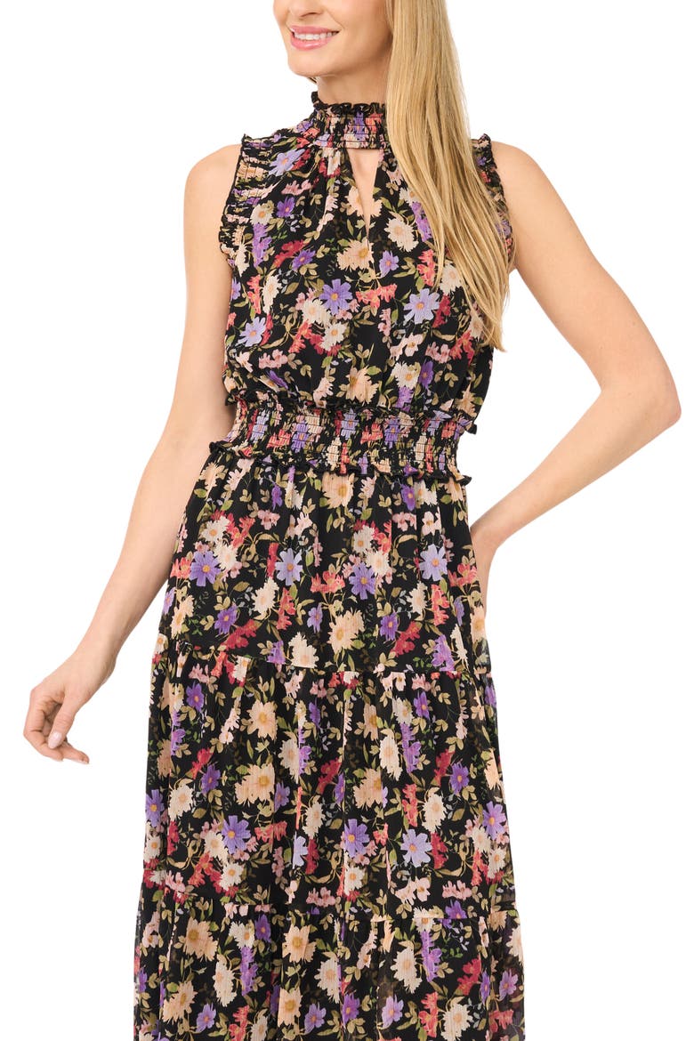 Floral Mock Neck Midi Dress, Alternate, color, RICH BLACK
