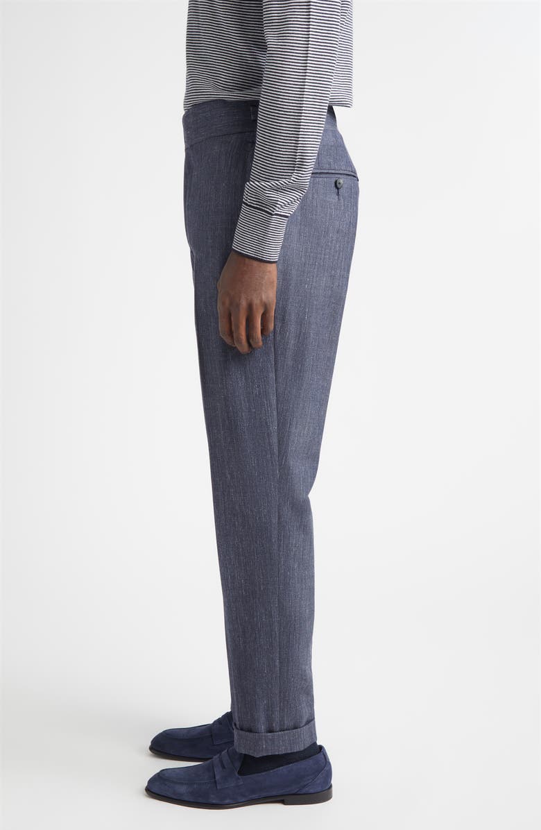 ISAIA Denim Effect Stretch Wool, Silk & Linen Cuffed Pants, Alternate, color, Medium Blue