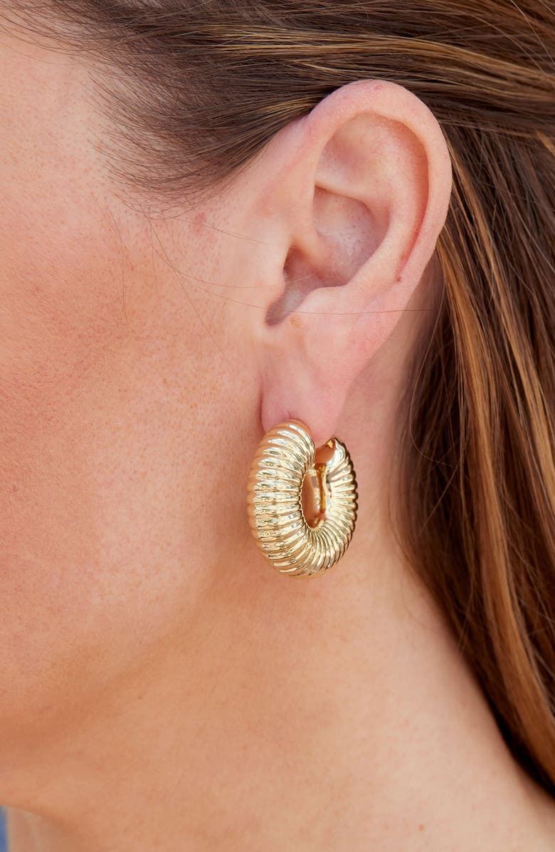 SAVVY CIE JEWELS Puffy Ribbed Hoop Earrings, Alternate, color, Yellow