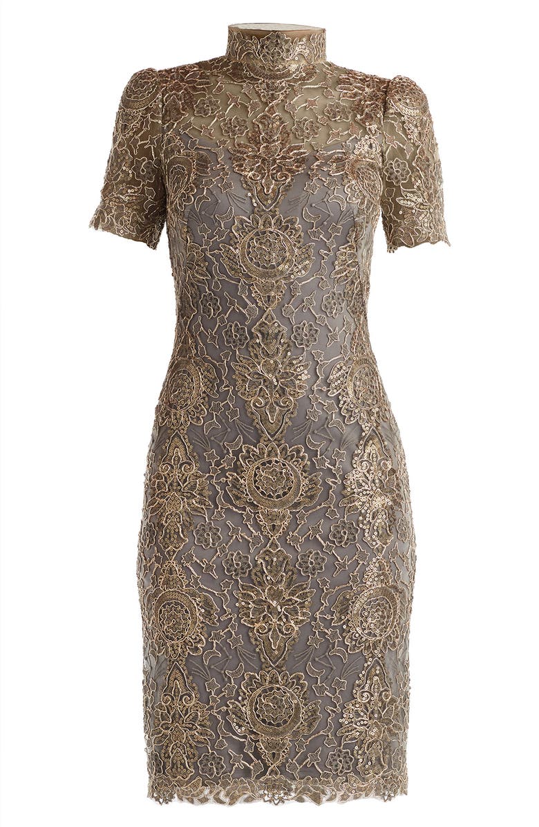 Tadashi Shoji Metallic Embroidered Illusion Neck Cocktail Dress, Alternate, color, Smoke Pearl