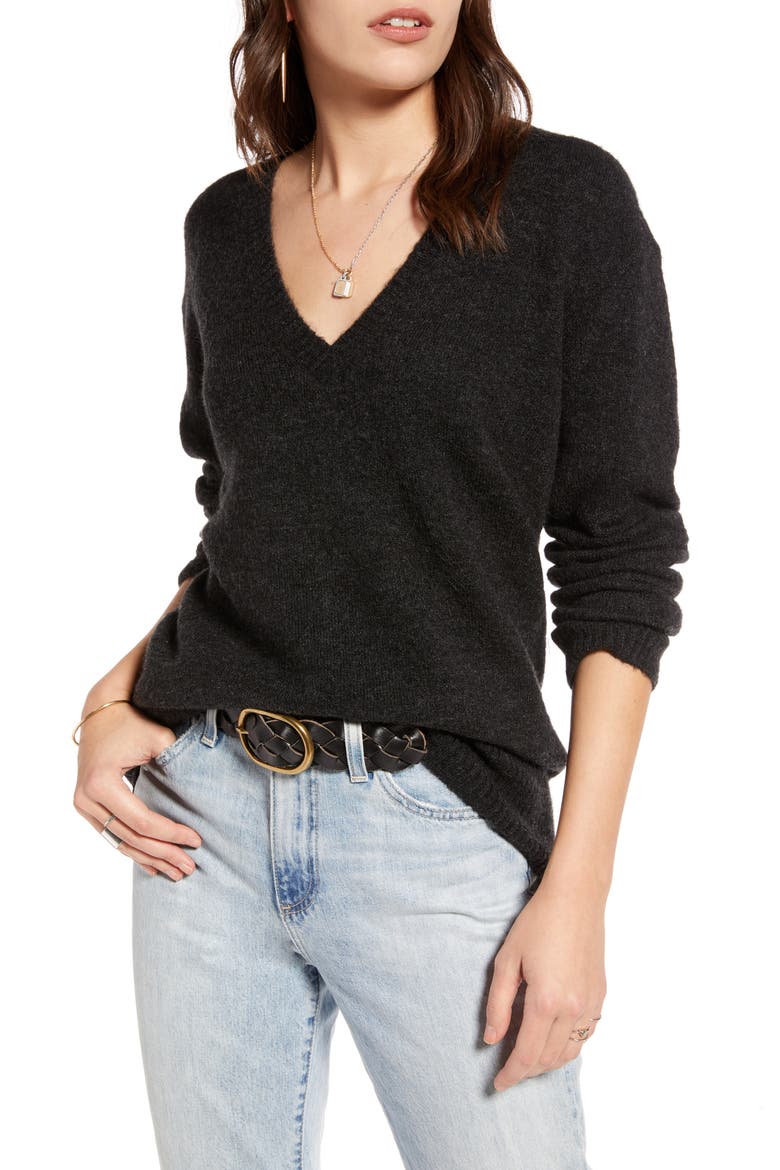 V-Neck Tunic Sweater, Main, color, GREY DARK CHARCOAL HEATHER