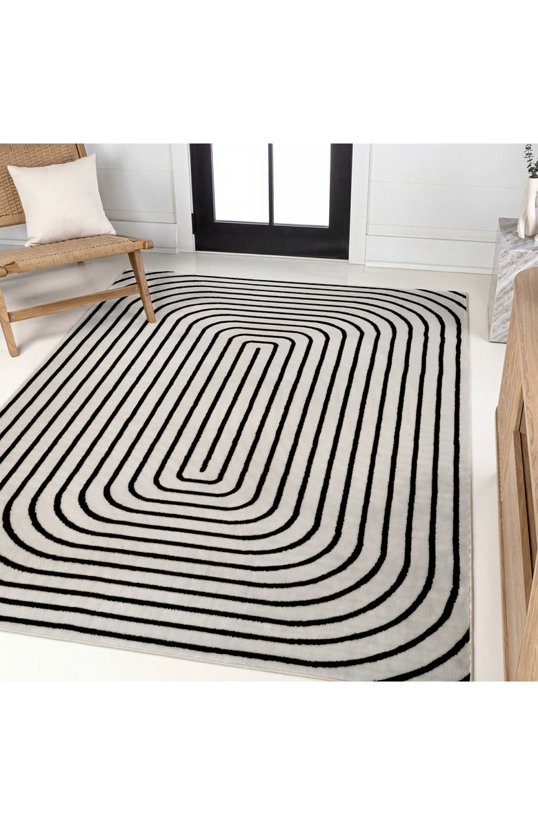 JONATHAN Y Freya Modern Scandinavian Arch Stripe Monotone High-Low Area Rug, Alternate, color, Black/White