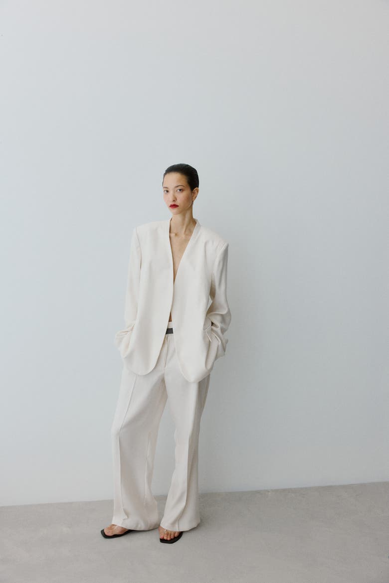 Belted Tailored Trousers, Alternate, color, Cream