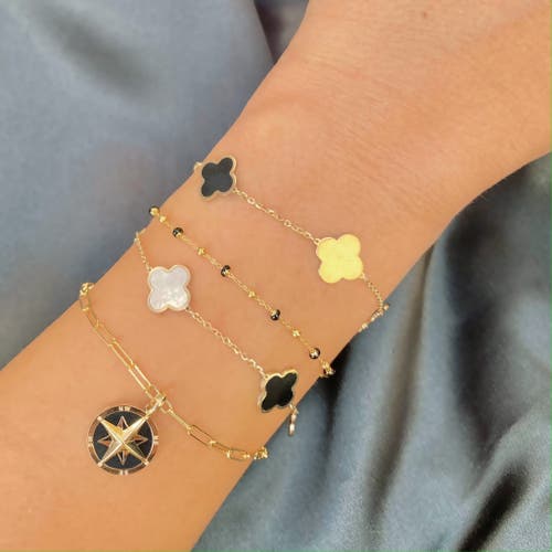 The Lovery Fine Jewelry Small Mother Of Pearl And Onyx Mixed Clover Bracelet