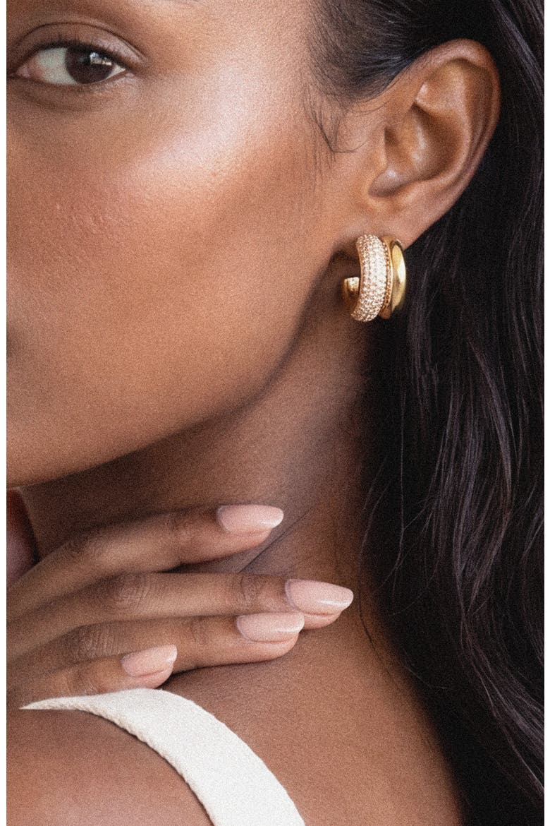 Pavé Crystal Double Hoop Earrings, Alternate, color, GOLD