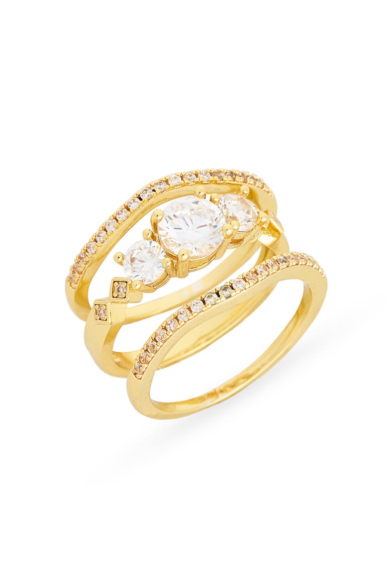 Set of Three Cubic Zirconia Rings, Main, color, CLEAR- GOLD