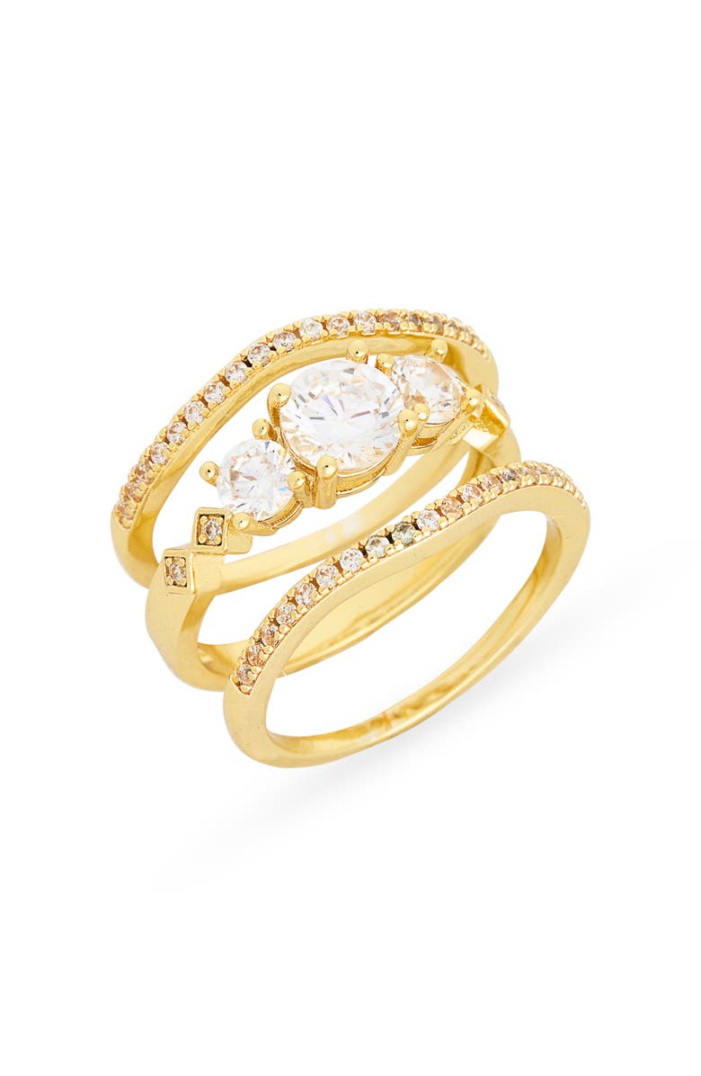 NORDSTROM RACK Set of Three Cubic Zirconia Rings, Main, color, Clear- Gold