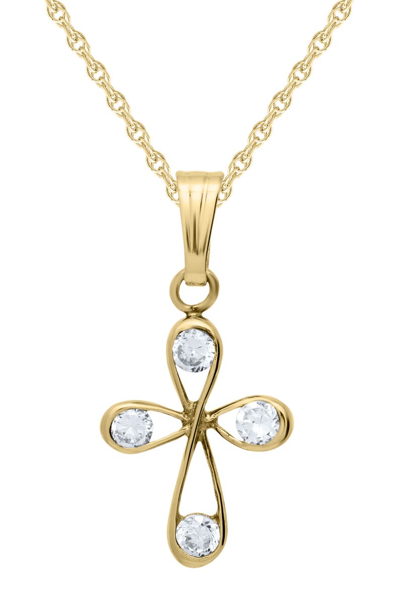 14K Gold & Cubic Zirconia Loop Cross Necklace, Main, color, GOLD