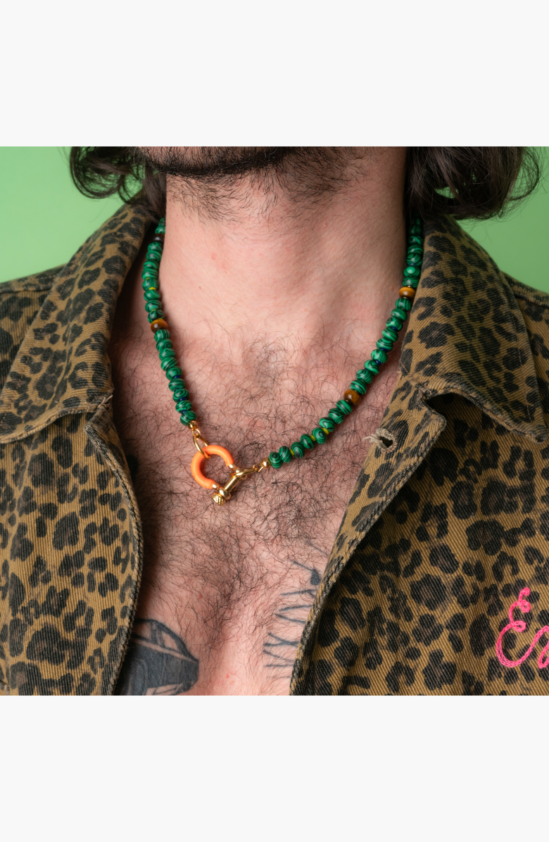 SHOP SPICY DAN Bean Gender Inclusive Malachite Tiger Eye Necklace, Alternate, color, Green