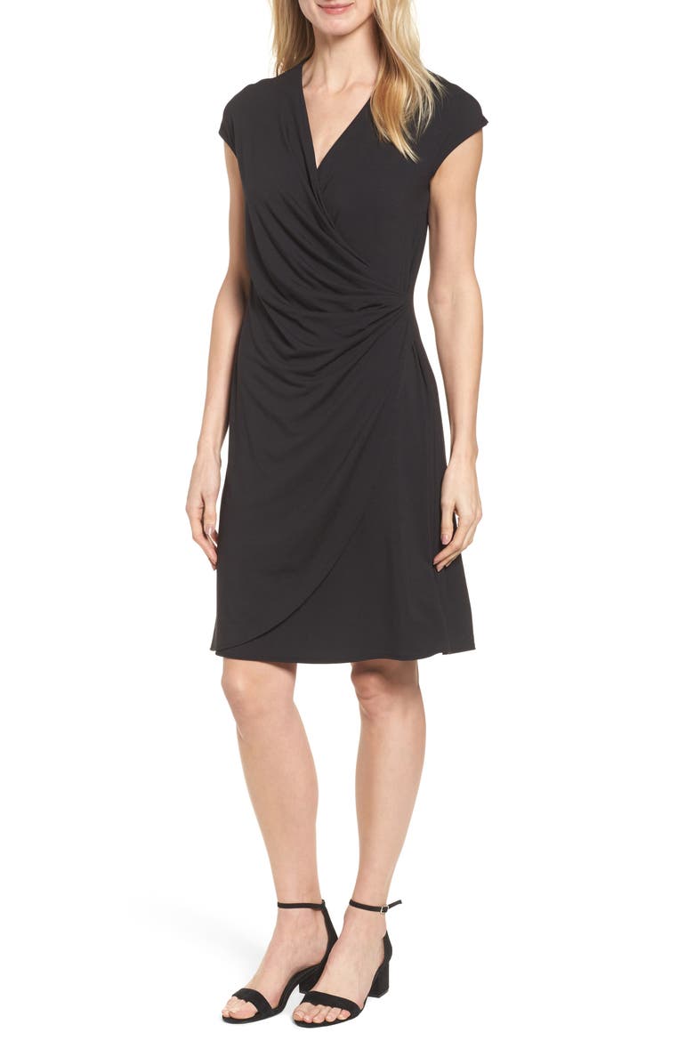 Tambour Side Gathered Jersey Dress, Main, color, BLACK