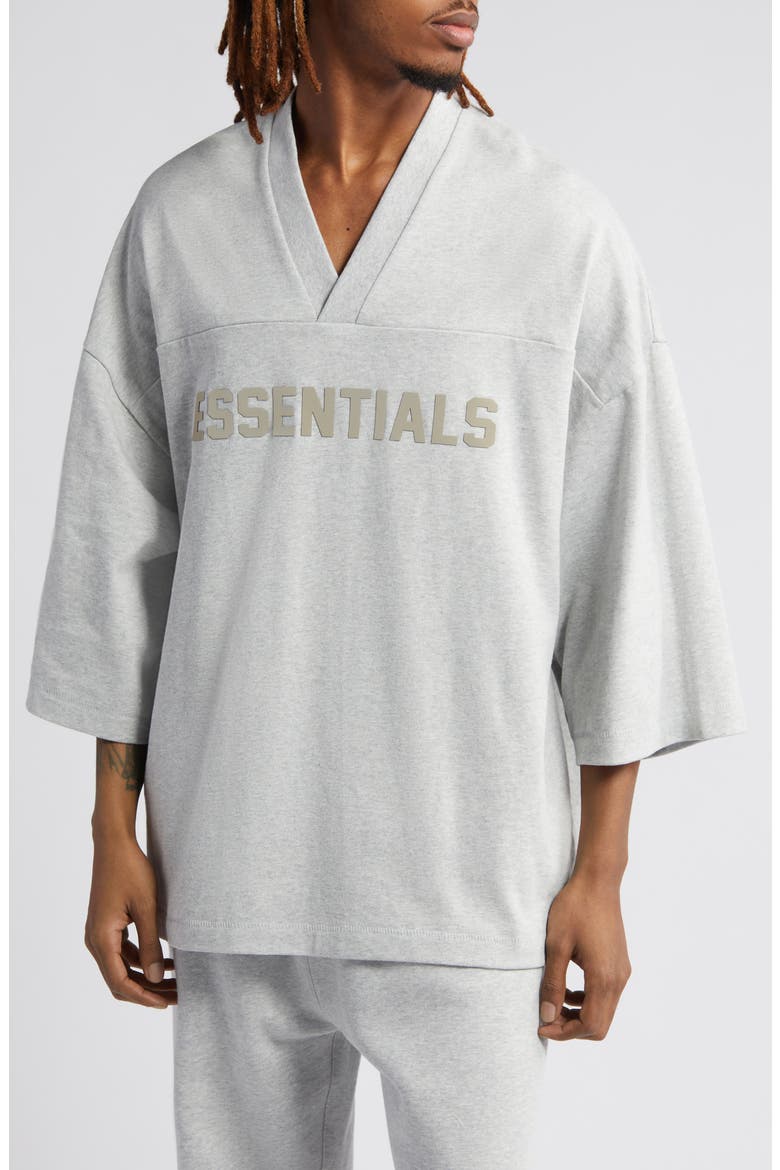 Oversize V-Neck Football T-Shirt, Main, color, LIGHT HEATHER GREY