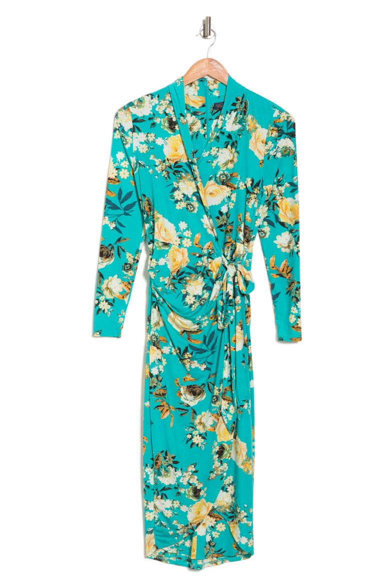 Printed Marlene Wrap Midi Dress, Alternate, color, GREEN FLORAL