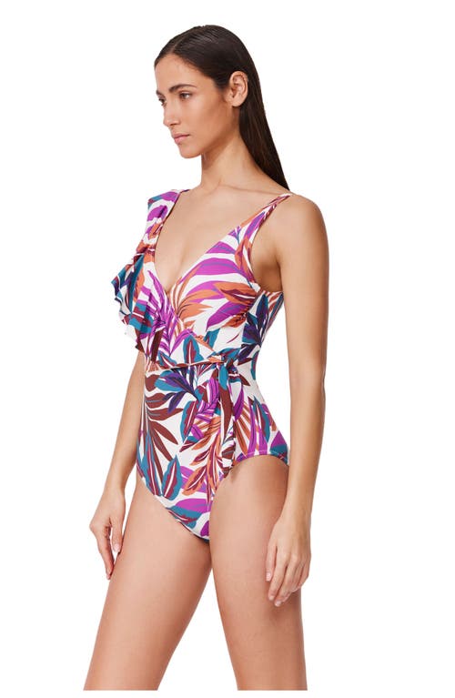 Gottex Plantopia V-neck Surplice Ruffle One Piece In Multi