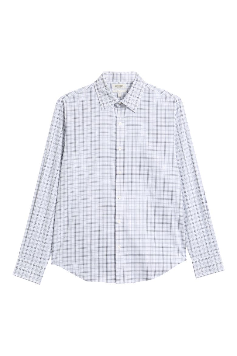 Tech Check Print Button Front Shirt, Main, color, NAVY CHOCOLATE PLAID