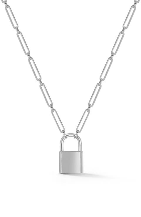 Padlock Pendant Paperclip Chain Necklace