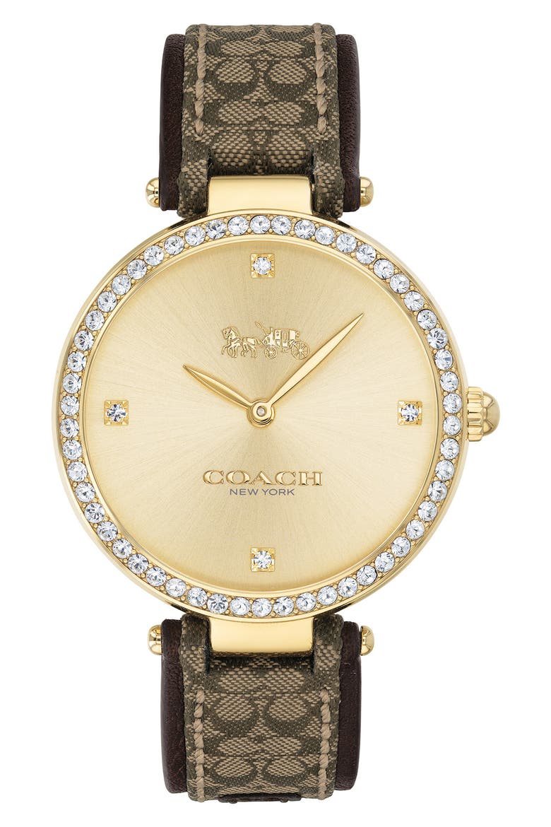 Park Logo Jaquard Leather Strap Watch, 34mm, Main, color, GOLD