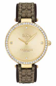 Park Logo Jaquard Leather Strap Watch, 34mm