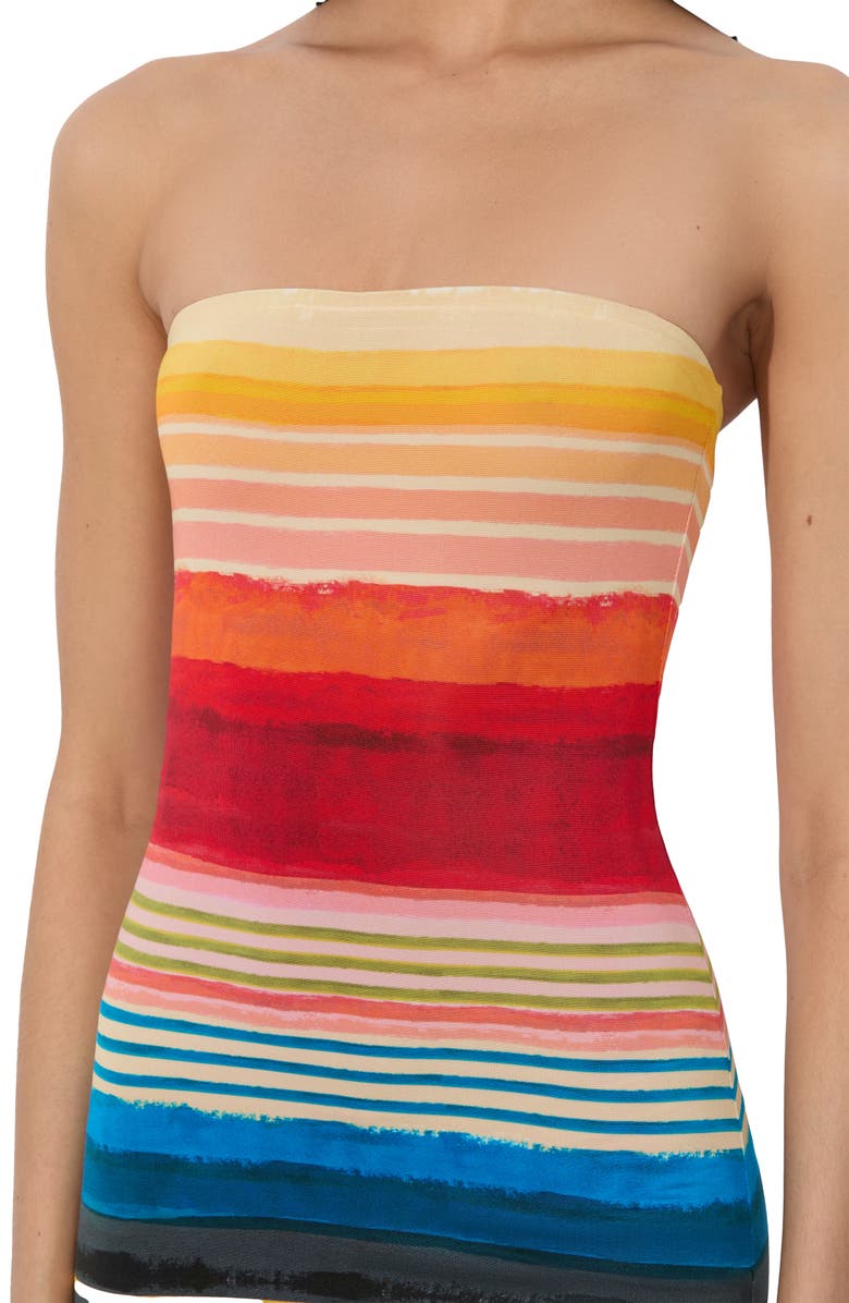 Alice + Olivia Delora Stripe Strapless Midi Dress, Alternate, color, Rainbow Reef