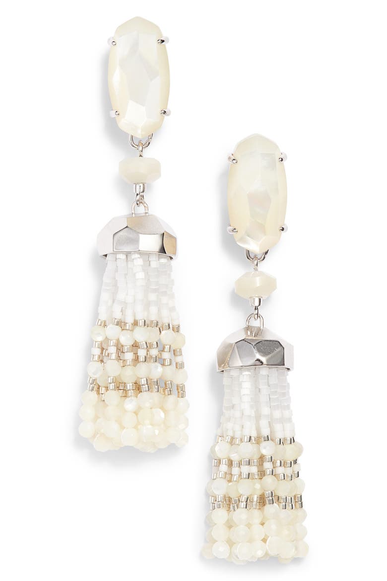 Dove Tassel Earrings, Main, color, IVORY MOP/ SILVER