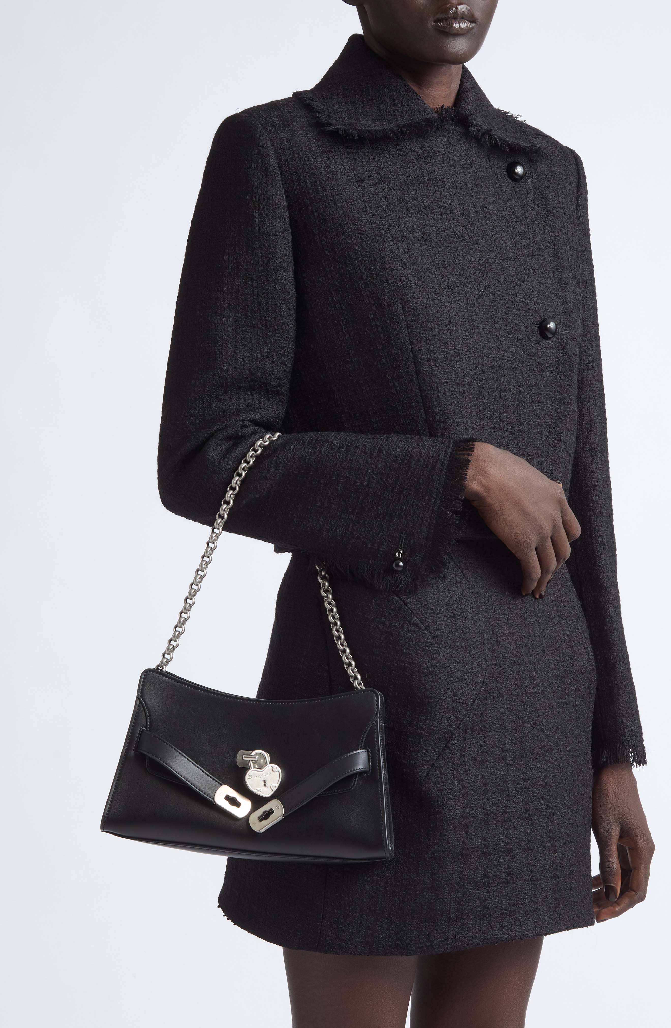 Mini Locke Leather Shoulder Bag, Alternate, color, BLACK/ SILVER