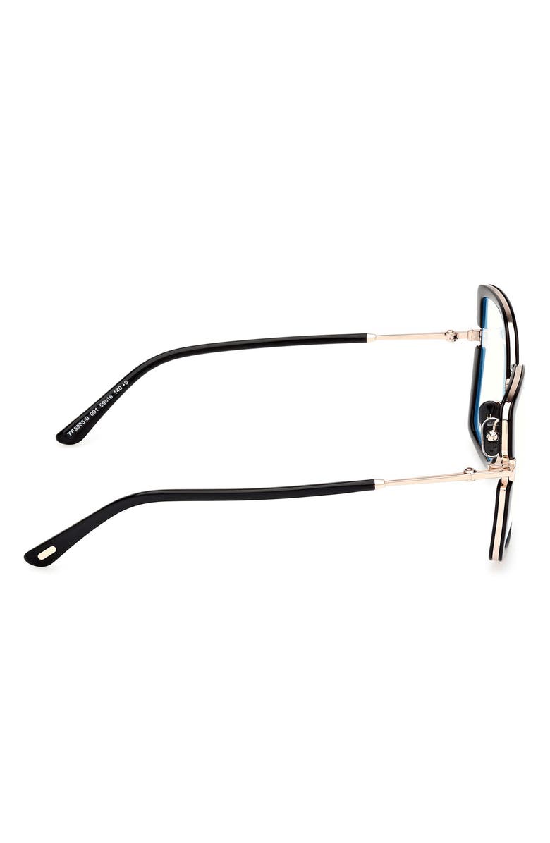 TOM FORD 55mm Square Blue Light Blocking Optical Glasses, Alternate, color, Black Rose Gold / T Logo