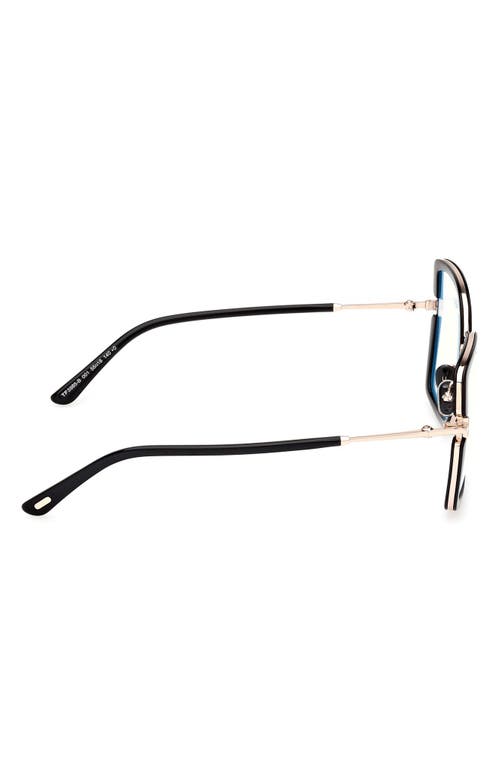 Shop Tom Ford 55mm Square Blue Light Blocking Optical Glasses In Black Rose Gold/t Logo