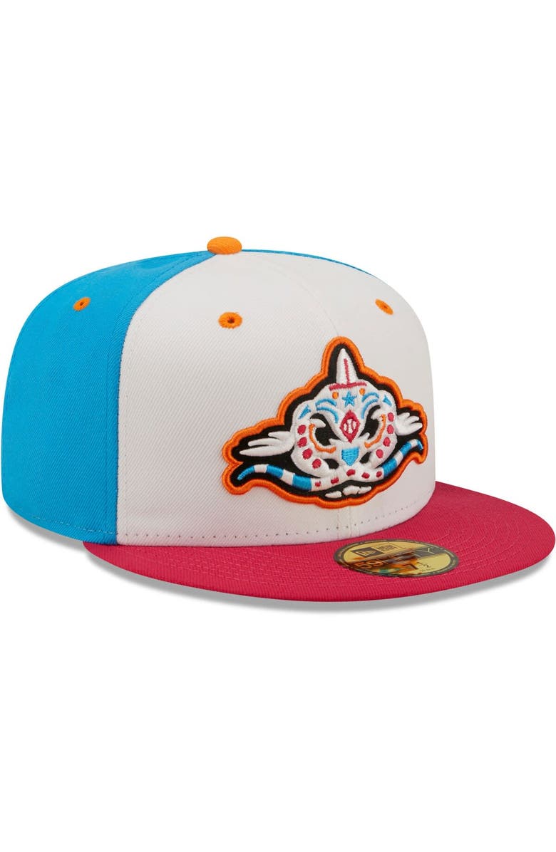 New Era Men's New Era White/Coral Pescados de Carolina Copa De La Diversion 59FIFTY Fitted Hat, Alternate, color, White