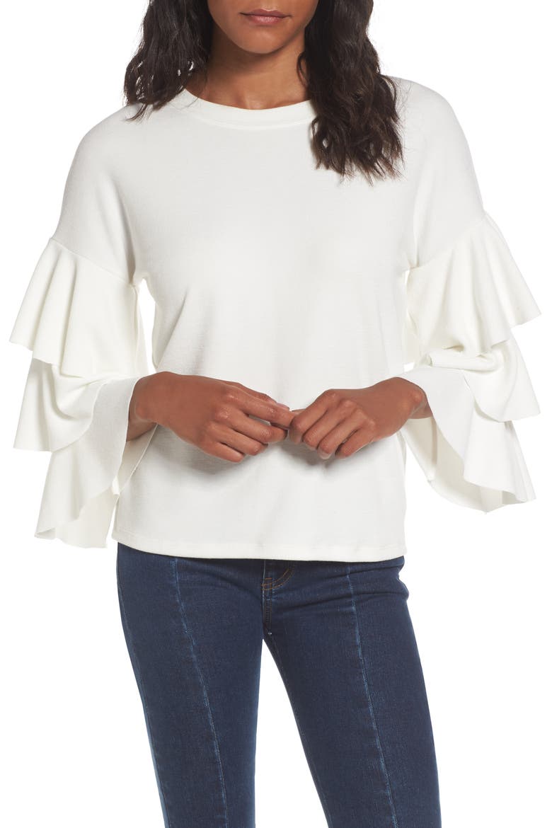 Tiered Ruffle Sleeve Tee, Main, color, IVORY