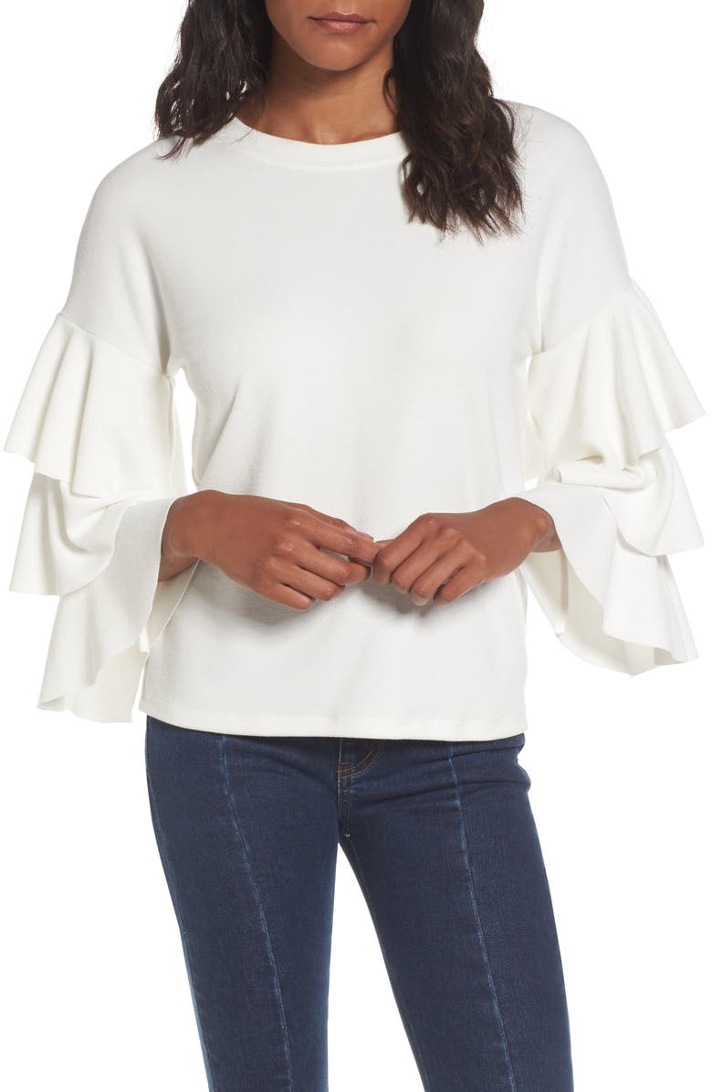 Leith Tiered Ruffle Sleeve Tee, Main, color, 