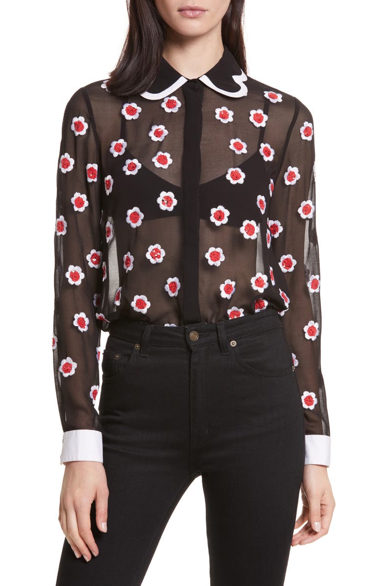 Alice + Olivia Willa Print Sheer Blouse, Main, color,