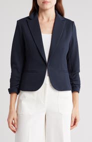 Amanda & Chelsea Notch Lapel 3/4 Sleeve Pique Knit Blazer