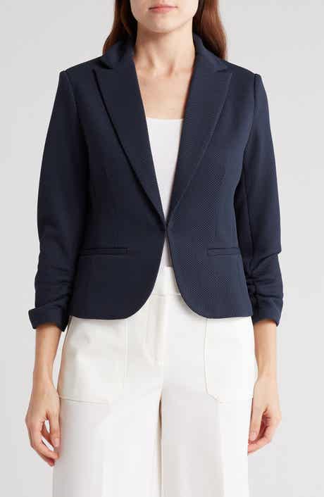 Amanda & Chelsea Notch Lapel 3/4 Sleeve Pique Knit Blazer