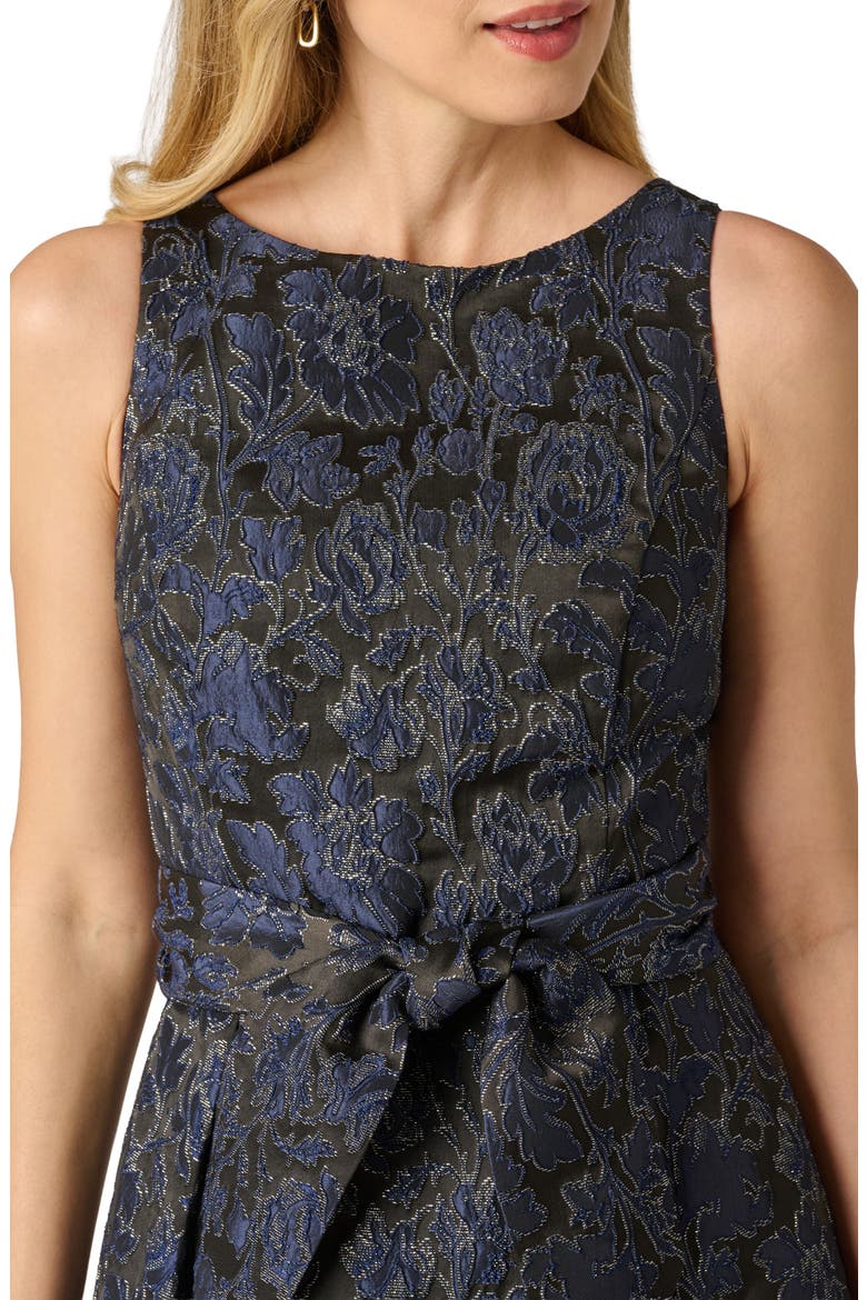 Floral Jacquard Sleeveless Tie Front Dress, Alternate, color, BLACK/ NAVY