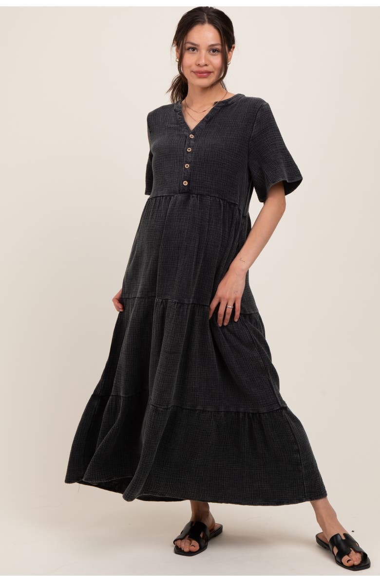 PinkBlush Button Front Tiered Maxi Dress, Main, color, Black
