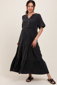 PinkBlush Button Front Tiered Maxi Dress