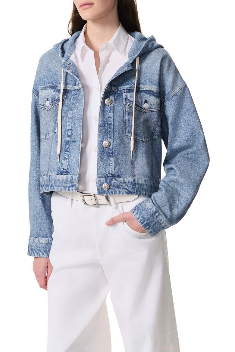 rb Miramar Hooded Trompe l'Oeil Faux Denim Terry Trucker Jacket, Main, color, CONEY