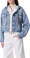 rag & bone rb Miramar Hooded Trompe l'Oeil Faux Denim Fleece Terry Trucker Jacket